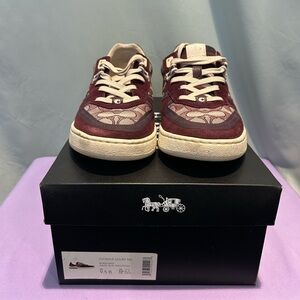 Coach Women’s Citysole Court Sneakers Signature Canvas Suede Burgundy 9.5B EUC